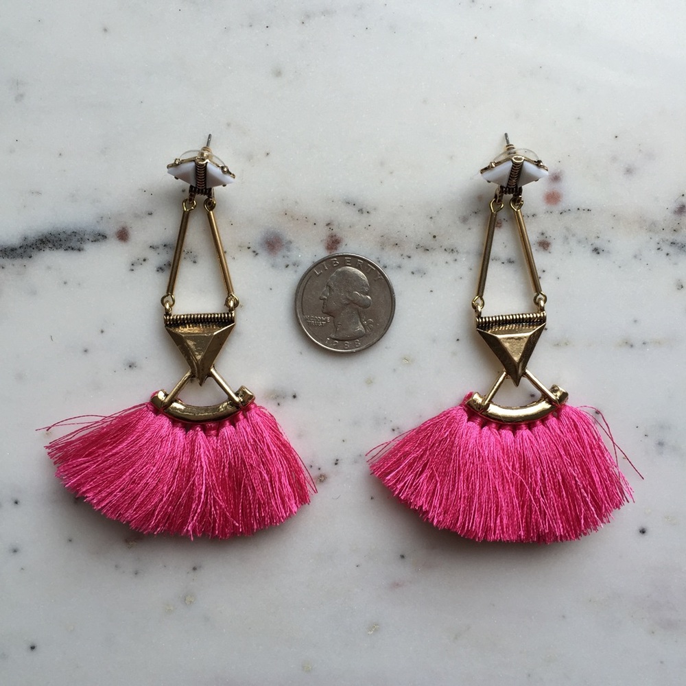 🆑 "Catalina" Earrings || Hot Pink Tassel - Picture 4 of 12